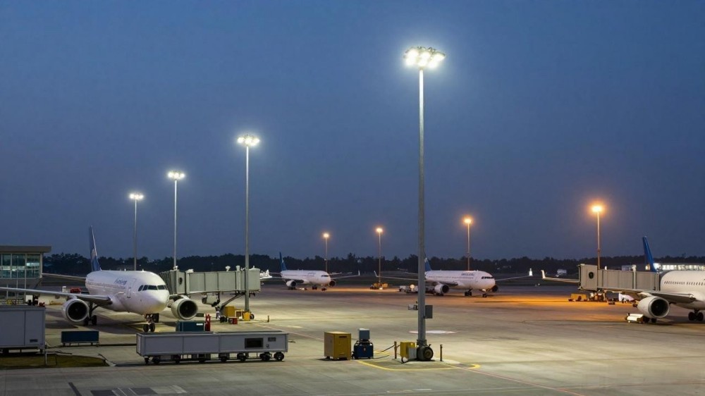 Airport apron LED high mast light retrofit project, aviation lighting renovation
